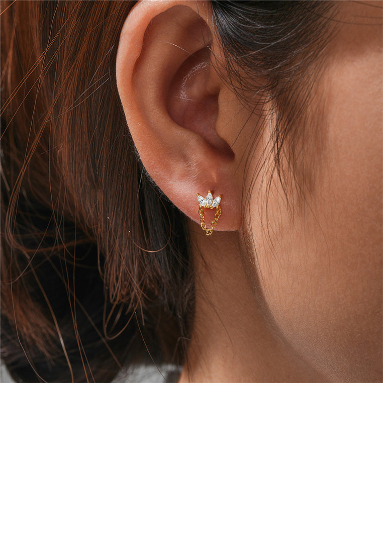 925 Sterling Silver Plated Gold Simple Fashion Geometric Tassel Stud Earrings with Cubic Zirconia - Luxurious Look