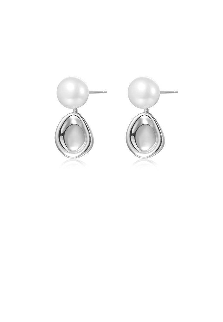 925 Sterling Silver Simple Temperament Freshwater Pearl Irregular Geometric Earrings - Luxurious Look