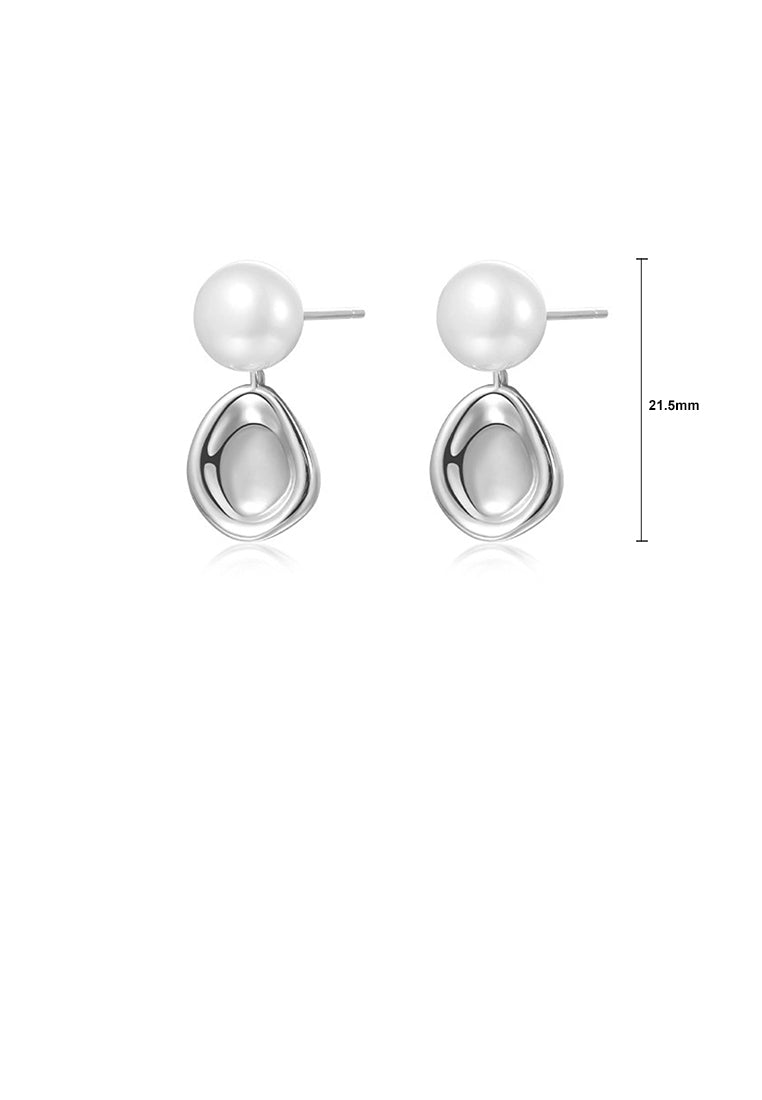 925 Sterling Silver Simple Temperament Freshwater Pearl Irregular Geometric Earrings - Luxurious Look