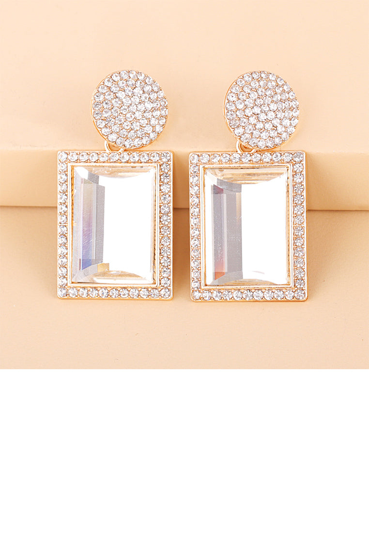Fashion Brilliant Plated Gold Geometric Earrings with White Cubic Zirconia - Luxurious Look