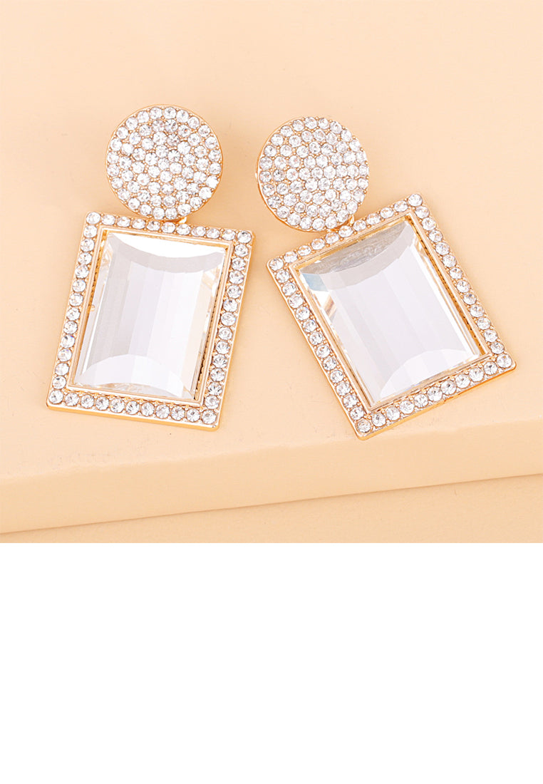 Fashion Brilliant Plated Gold Geometric Earrings with White Cubic Zirconia - Luxurious Look