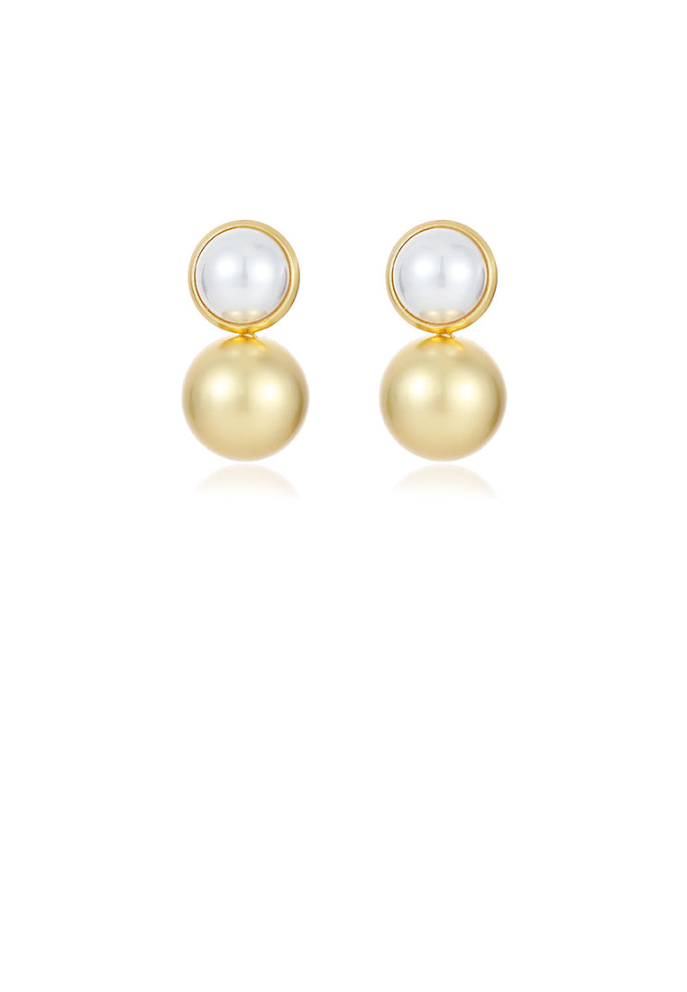 Simple and Fashion Plated Gold Geometric Round Bead Imitation Pearl Stud Earrings - Luxurious Look