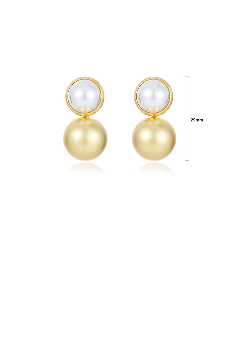 Simple and Fashion Plated Gold Geometric Round Bead Imitation Pearl Stud Earrings - Luxurious Look