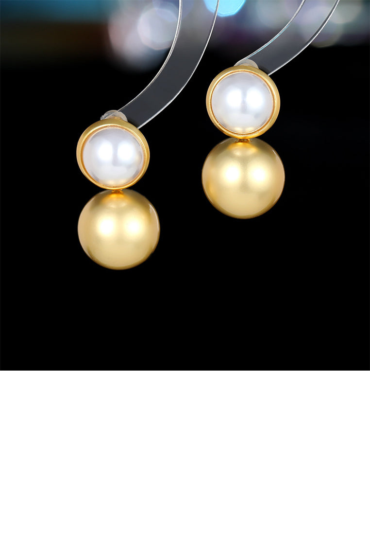Simple and Fashion Plated Gold Geometric Round Bead Imitation Pearl Stud Earrings - Luxurious Look