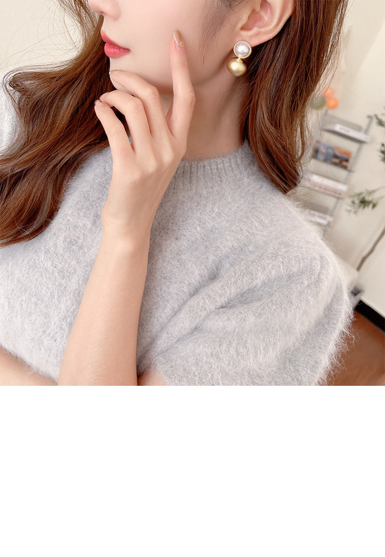 Simple and Fashion Plated Gold Geometric Round Bead Imitation Pearl Stud Earrings - Luxurious Look