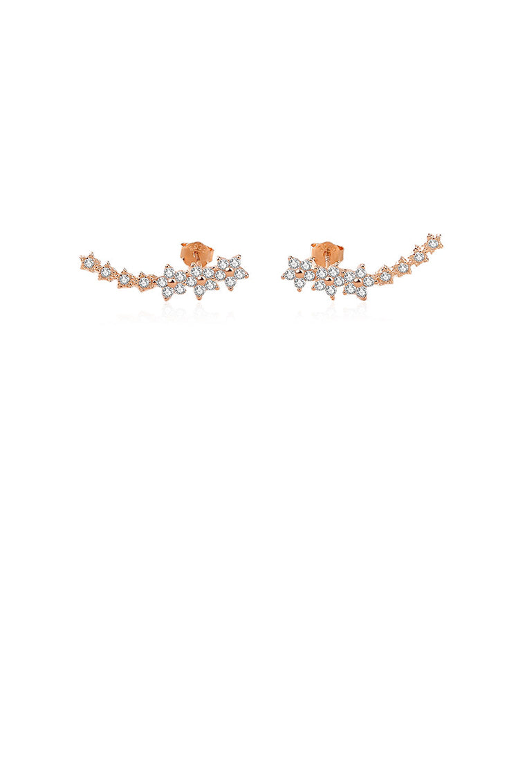925 Sterling Silver Plated Rose Gold Simple Cute Flower Stud Earrings with Cubic Zirconia - Luxurious Look