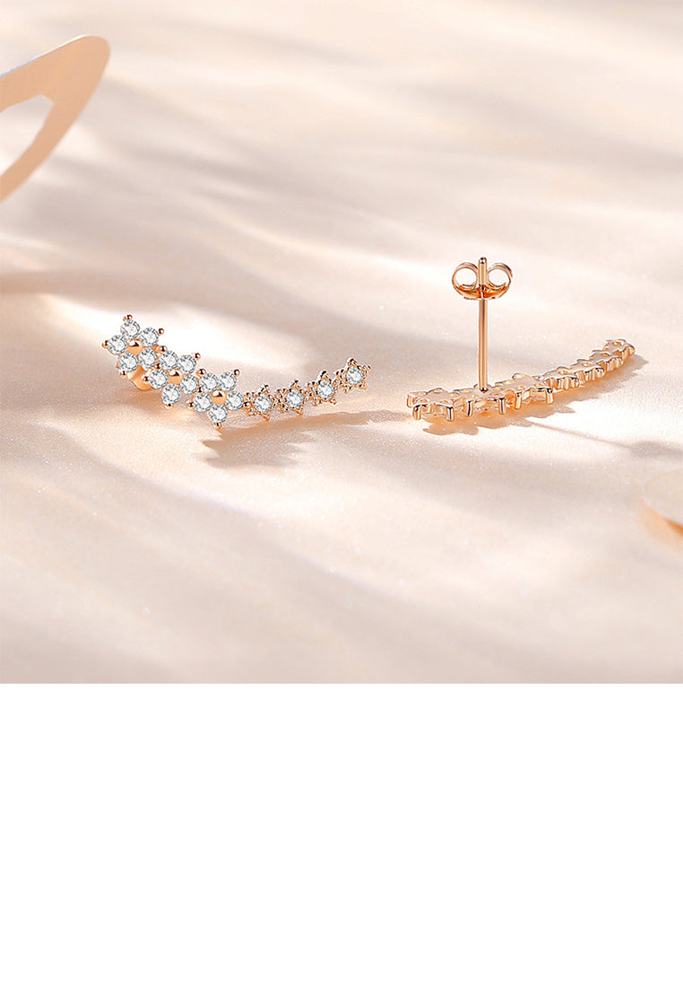 925 Sterling Silver Plated Rose Gold Simple Cute Flower Stud Earrings with Cubic Zirconia - Luxurious Look