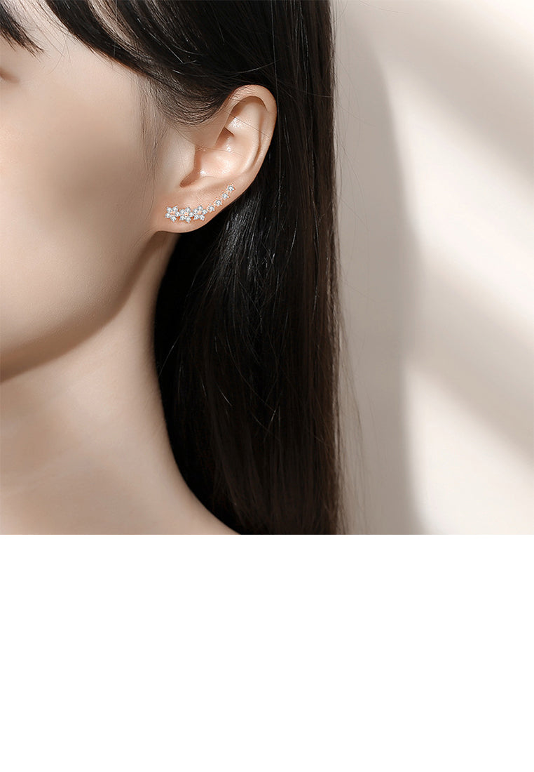 925 Sterling Silver Plated Rose Gold Simple Cute Flower Stud Earrings with Cubic Zirconia - Luxurious Look