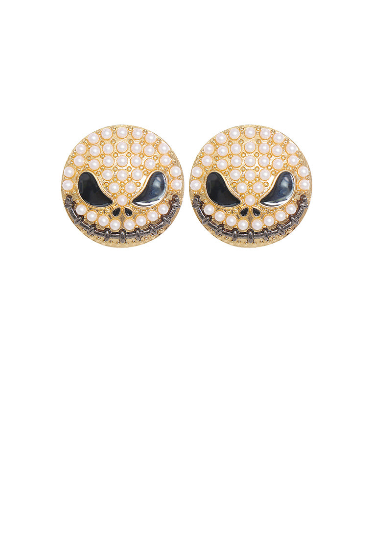 Creative Personalized Plated Gold Halloween Funny Devil Stud Earrings with Imitation Pearls