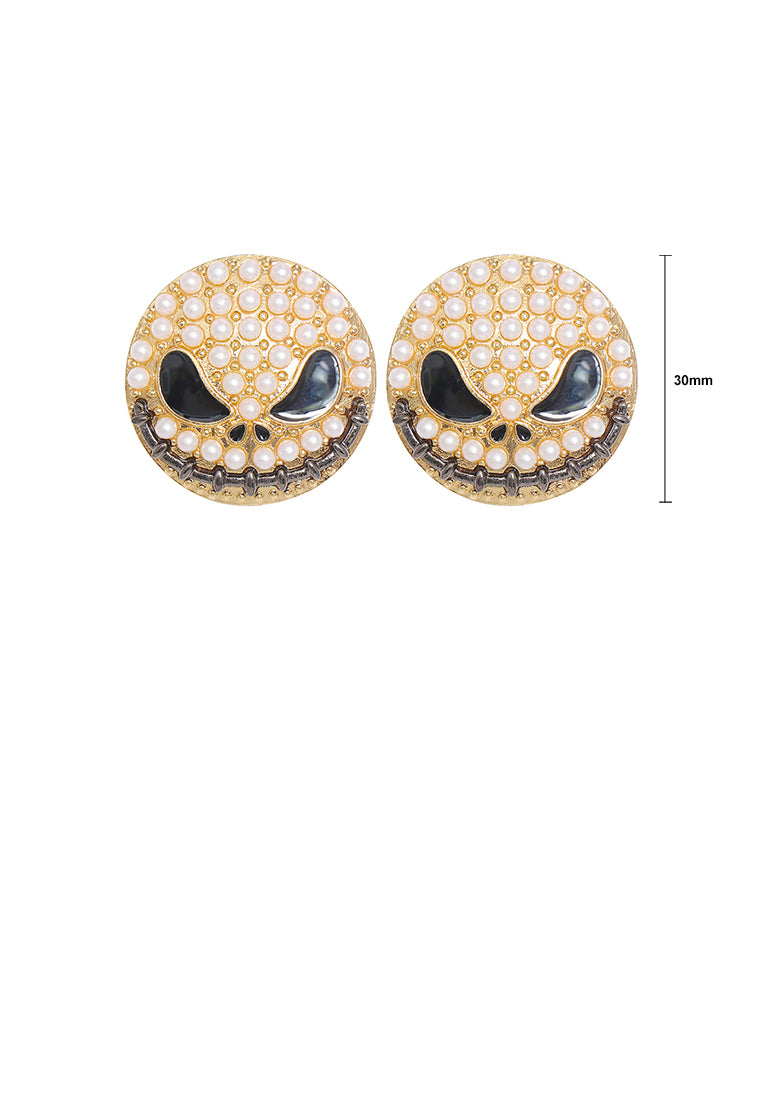 Creative Personalized Plated Gold Halloween Funny Devil Stud Earrings with Imitation Pearls