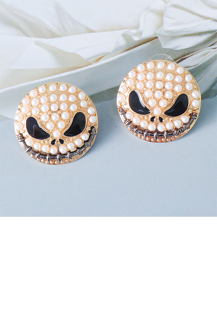 Creative Personalized Plated Gold Halloween Funny Devil Stud Earrings with Imitation Pearls