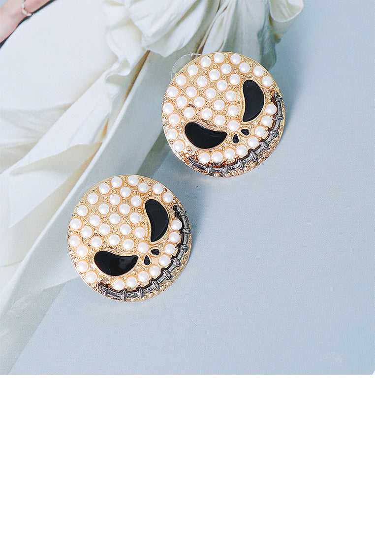 Creative Personalized Plated Gold Halloween Funny Devil Stud Earrings with Imitation Pearls