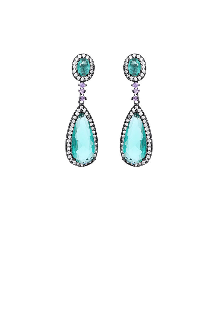 Fashion and Elegant Plated Black Geometric Water Drop Earrings with Green Cubic Zirconia - Luxurious Look