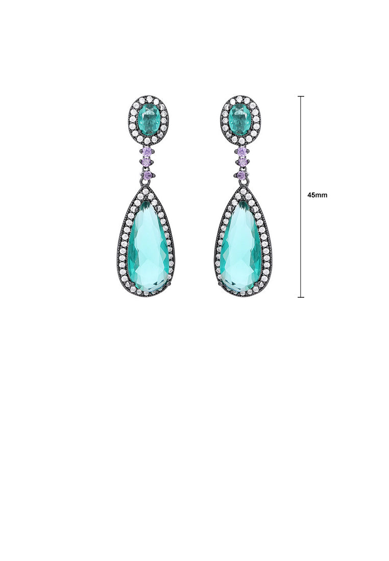 Fashion and Elegant Plated Black Geometric Water Drop Earrings with Green Cubic Zirconia - Luxurious Look