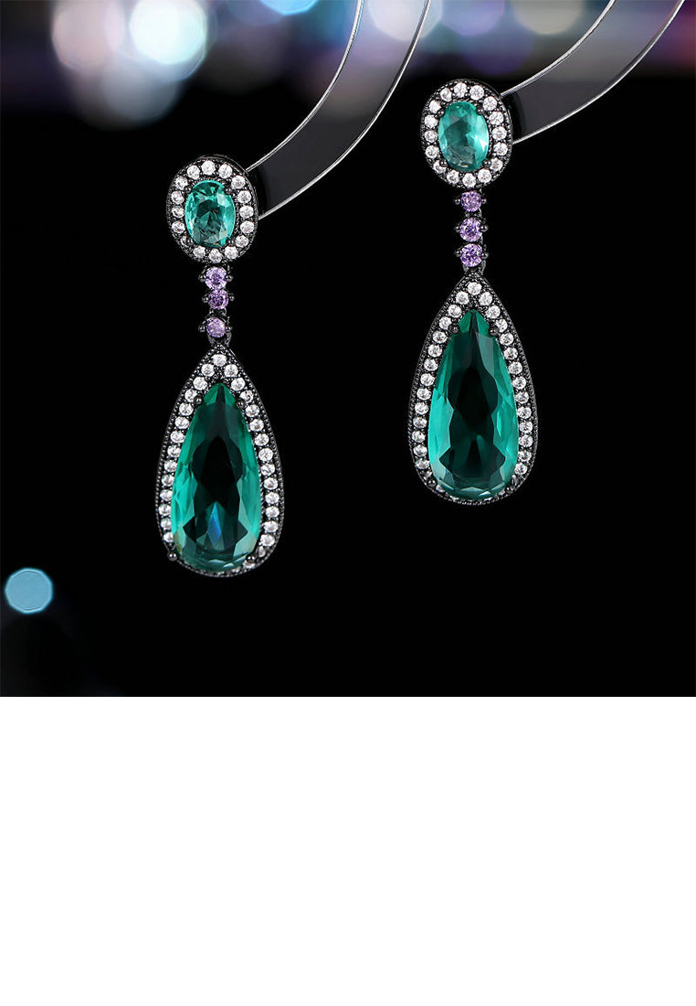 Fashion and Elegant Plated Black Geometric Water Drop Earrings with Green Cubic Zirconia - Luxurious Look