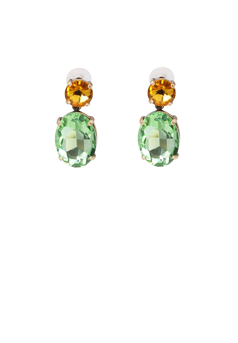 Fashion and Simple Plated Gold Geometric Oval Stud Earrings with Green Cubic Zirconia - Luxurious Look