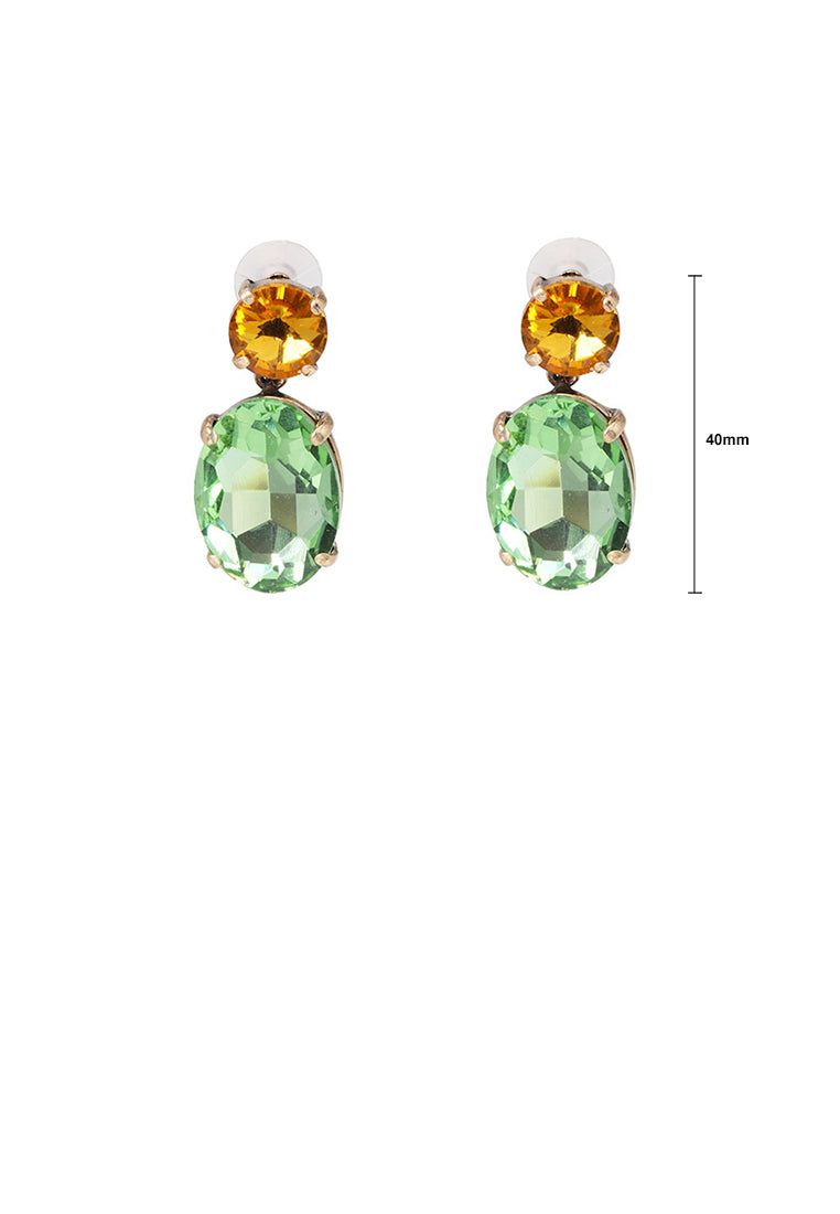 Fashion and Simple Plated Gold Geometric Oval Stud Earrings with Green Cubic Zirconia - Luxurious Look