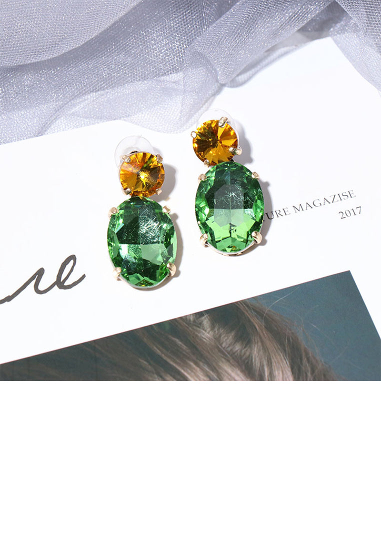 Fashion and Simple Plated Gold Geometric Oval Stud Earrings with Green Cubic Zirconia - Luxurious Look