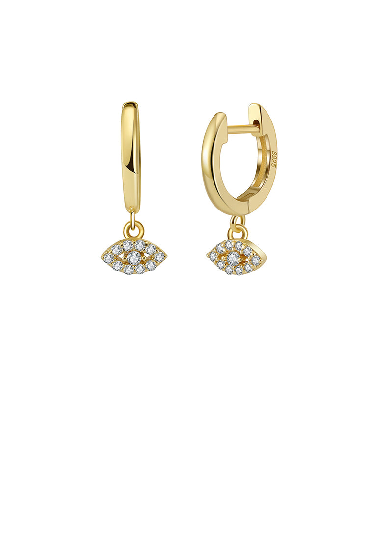 925 Sterling Silver Plated Gold Simple Personalized Devils Eye Earrings with Cubic Zirconia - Luxurious Look