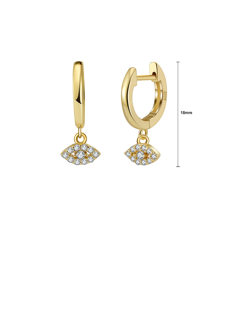 925 Sterling Silver Plated Gold Simple Personalized Devils Eye Earrings with Cubic Zirconia - Luxurious Look