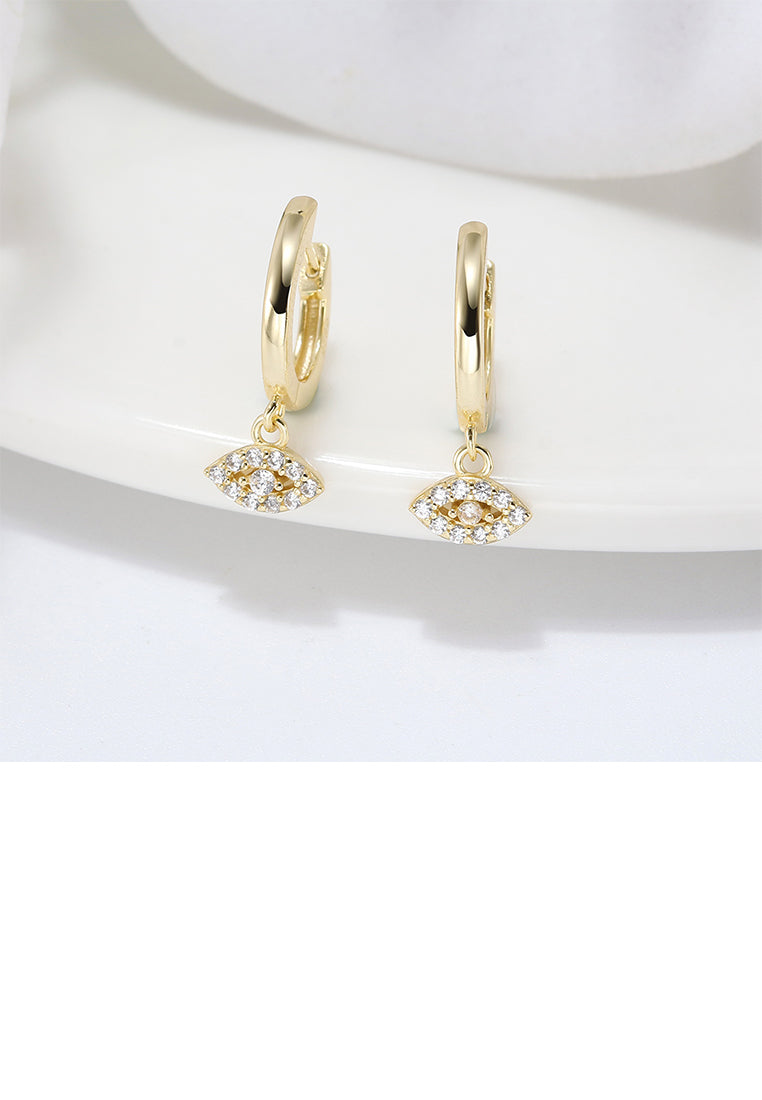 925 Sterling Silver Plated Gold Simple Personalized Devils Eye Earrings with Cubic Zirconia - Luxurious Look