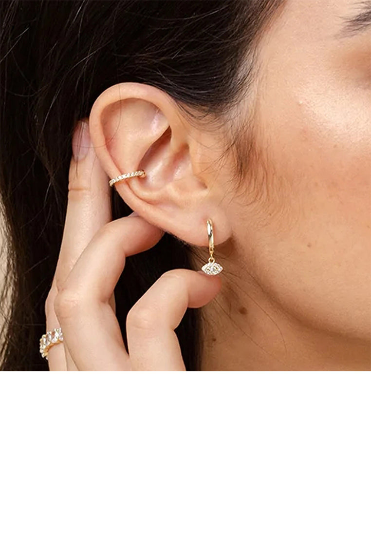 925 Sterling Silver Plated Gold Simple Personalized Devils Eye Earrings with Cubic Zirconia - Luxurious Look