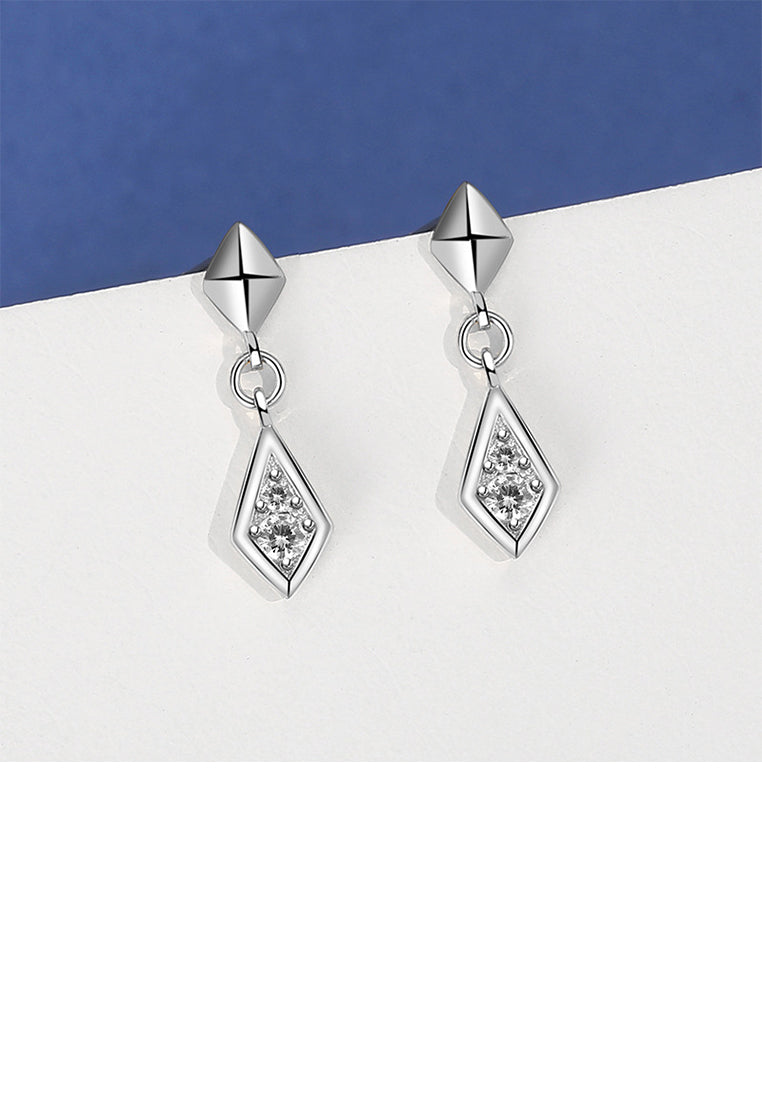 925 Sterling Silver Fashion Simple Rhombus Geometric Earrings with Cubic Zirconia - Luxurious Look