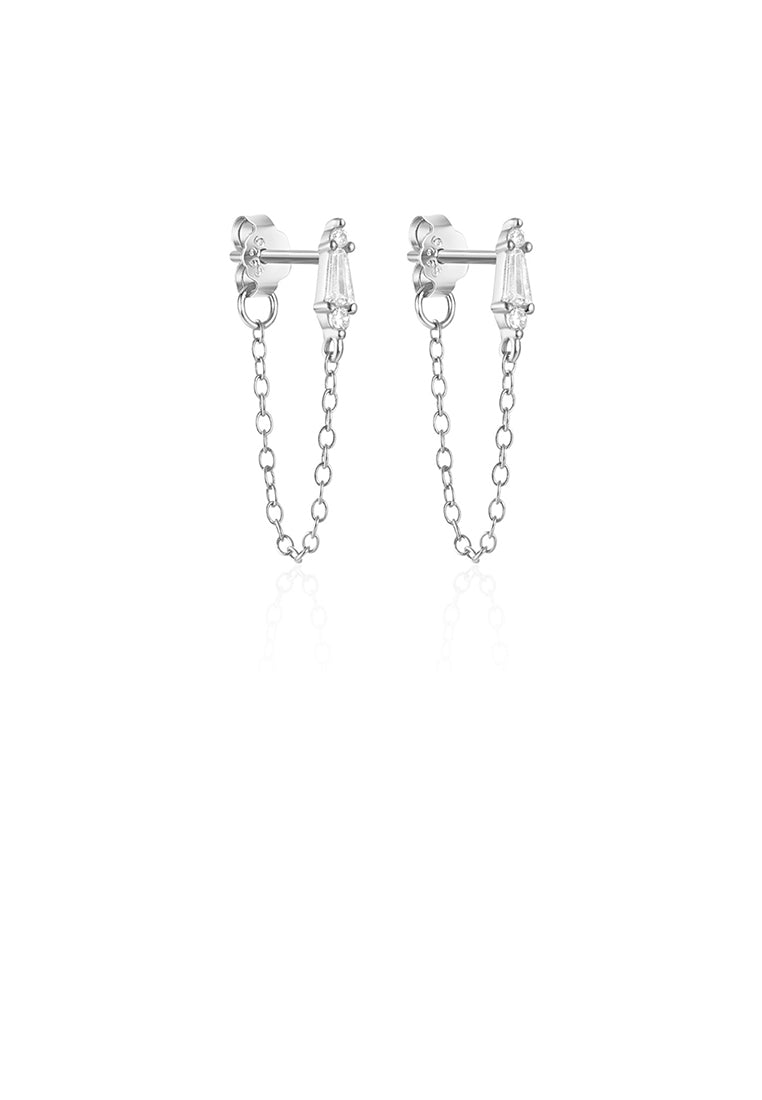 925 Sterling Silver Simple Personality Triangular Geometric Tassel Stud Earrings with Cubic Zirconia - Luxurious Look