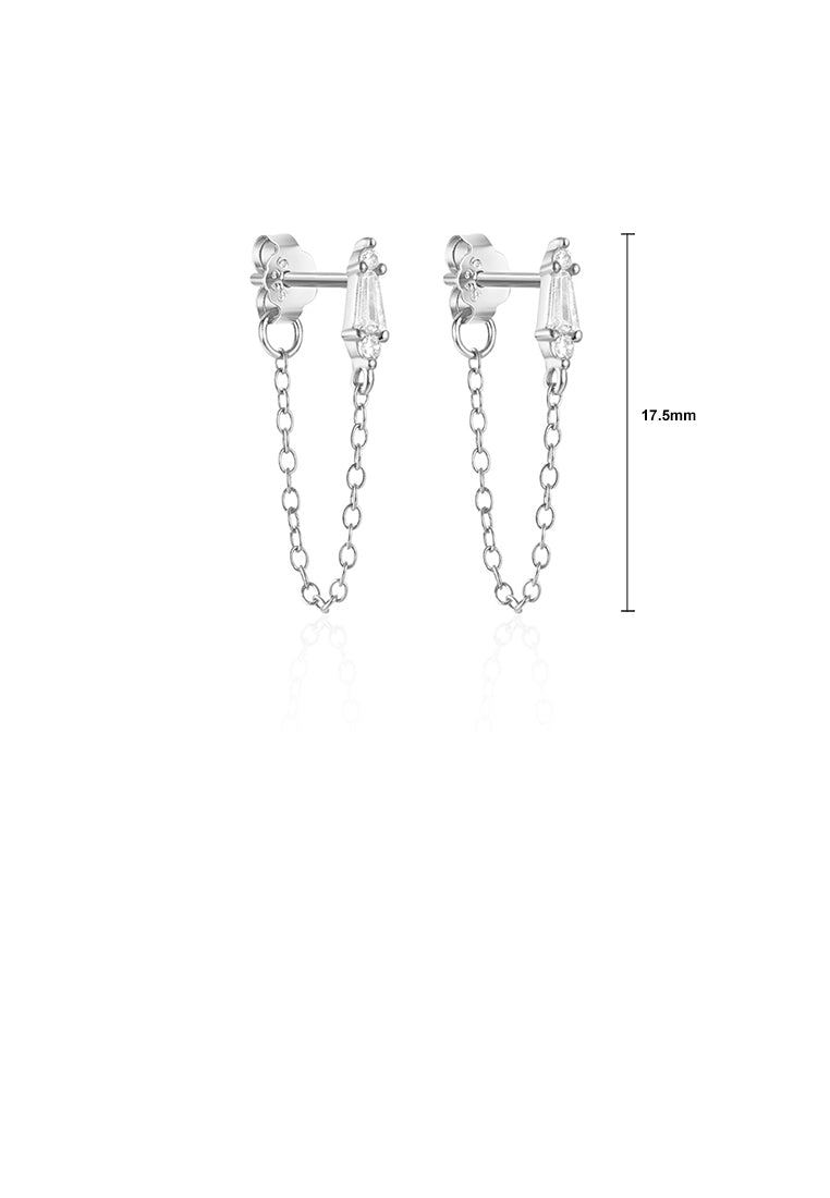 925 Sterling Silver Simple Personality Triangular Geometric Tassel Stud Earrings with Cubic Zirconia - Luxurious Look