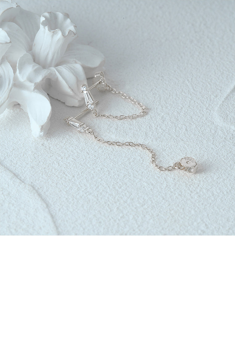 925 Sterling Silver Simple Personality Triangular Geometric Tassel Stud Earrings with Cubic Zirconia - Luxurious Look