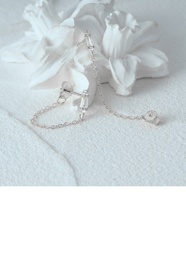 925 Sterling Silver Simple Personality Triangular Geometric Tassel Stud Earrings with Cubic Zirconia - Luxurious Look