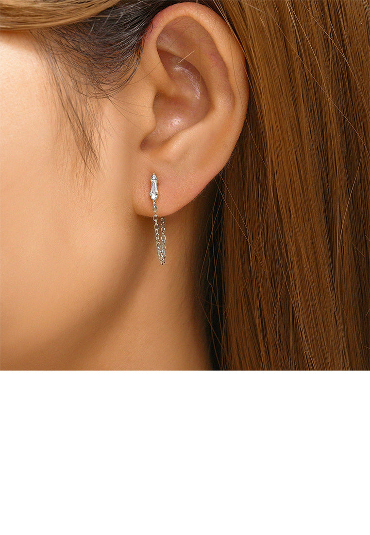 925 Sterling Silver Simple Personality Triangular Geometric Tassel Stud Earrings with Cubic Zirconia - Luxurious Look