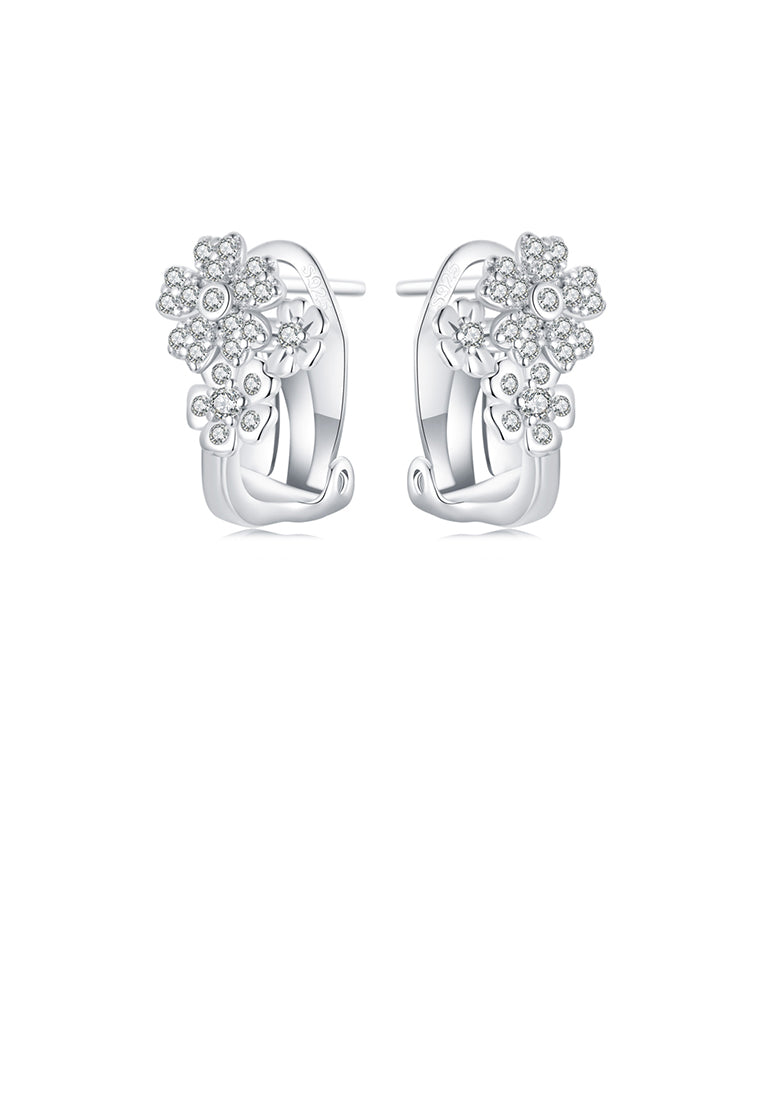 925 Sterling Silver Fashion Temperament Flower Earrings with Cubic Zirconia - Luxurious Look
