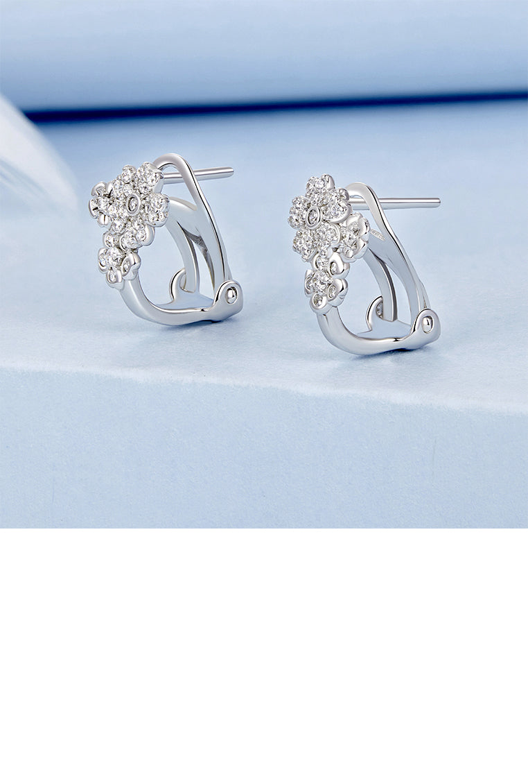 925 Sterling Silver Fashion Temperament Flower Earrings with Cubic Zirconia - Luxurious Look