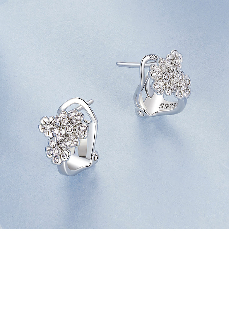 925 Sterling Silver Fashion Temperament Flower Earrings with Cubic Zirconia - Luxurious Look