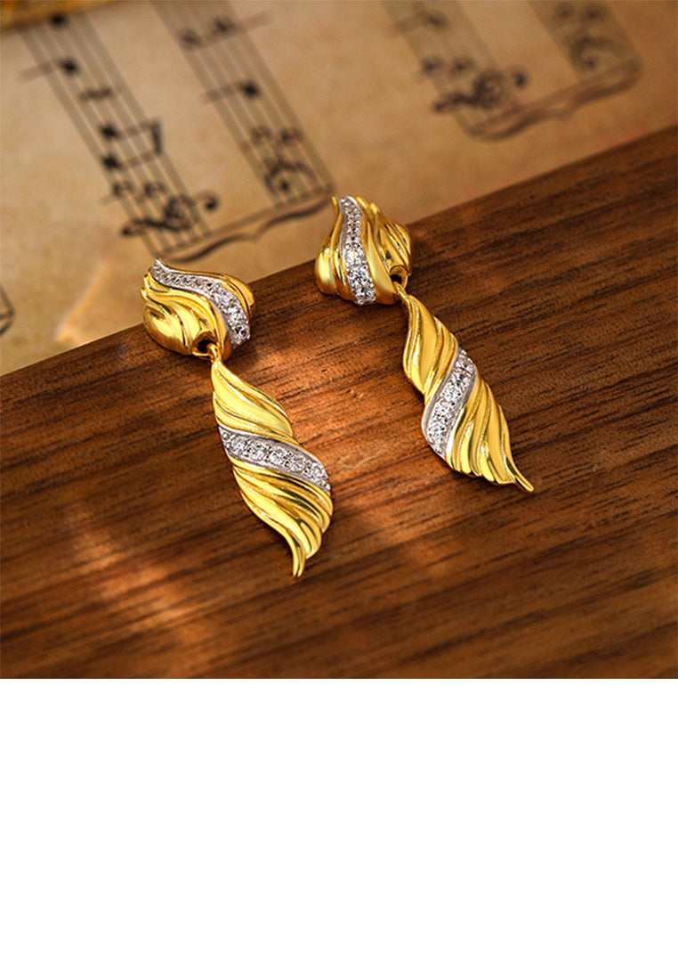 925 Sterling Silver Plated Gold Fashion Personality Spiral Line Geometric Earrings with Cubic Zirconia - Luxurious Look
