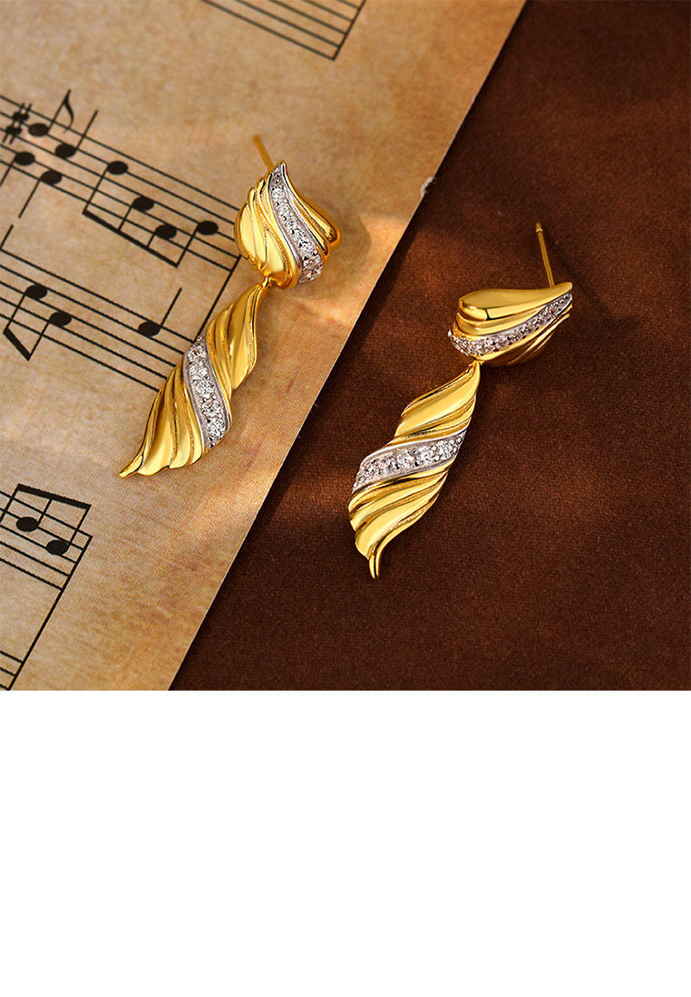 925 Sterling Silver Plated Gold Fashion Personality Spiral Line Geometric Earrings with Cubic Zirconia - Luxurious Look