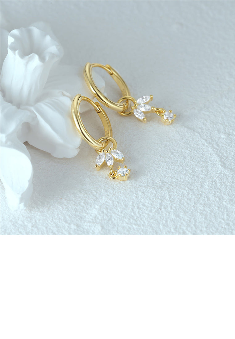 925 Sterling Silver Plated Gold Simple Fashion Geometric Tassel Earrings with Cubic Zirconia - Luxurious Look