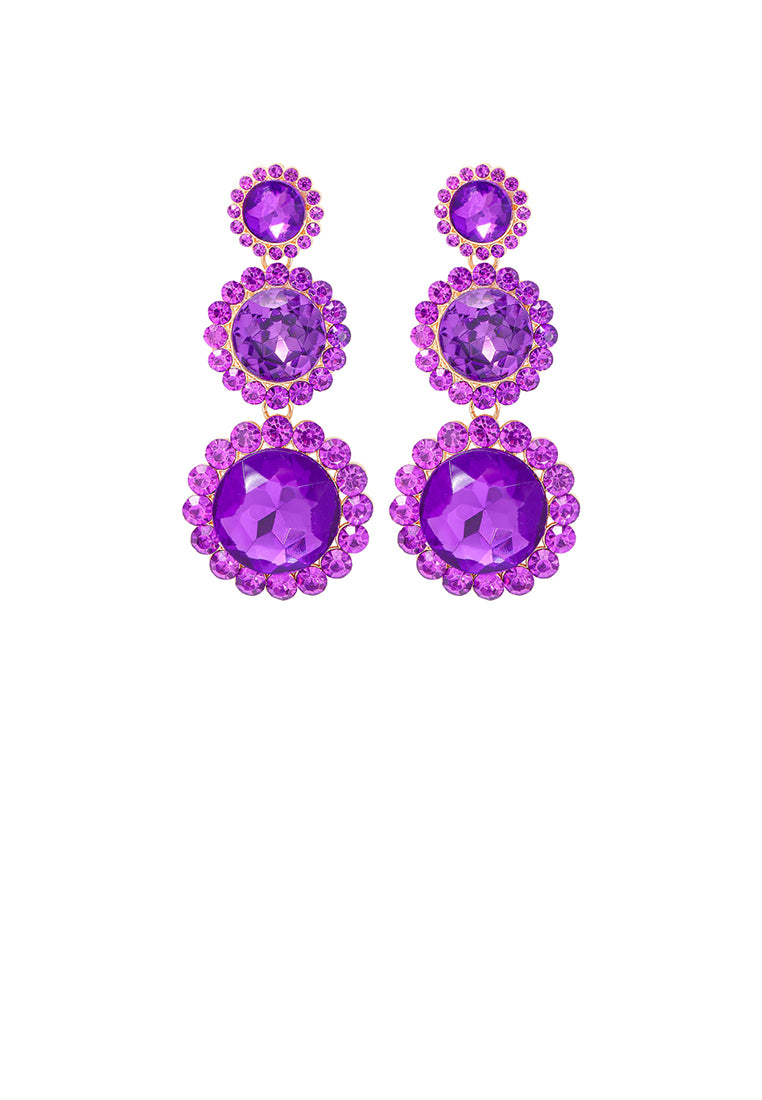 Fashion and Elegant Plated Gold Geometric Round Tassel Earrings with Purple Cubic Zirconia - Luxurious Look