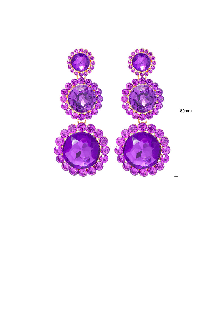 Fashion and Elegant Plated Gold Geometric Round Tassel Earrings with Purple Cubic Zirconia - Luxurious Look
