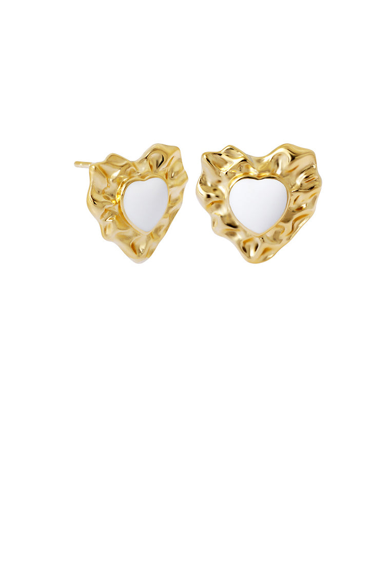925 Sterling Silver Plated Gold Simple Temperament Irregular Pattern Heart-shaped Stud Earrings