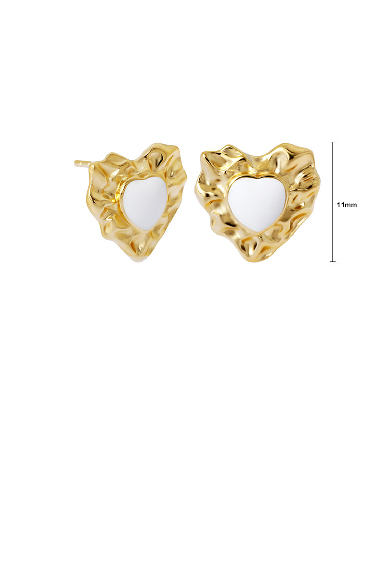 925 Sterling Silver Plated Gold Simple Temperament Irregular Pattern Heart-shaped Stud Earrings