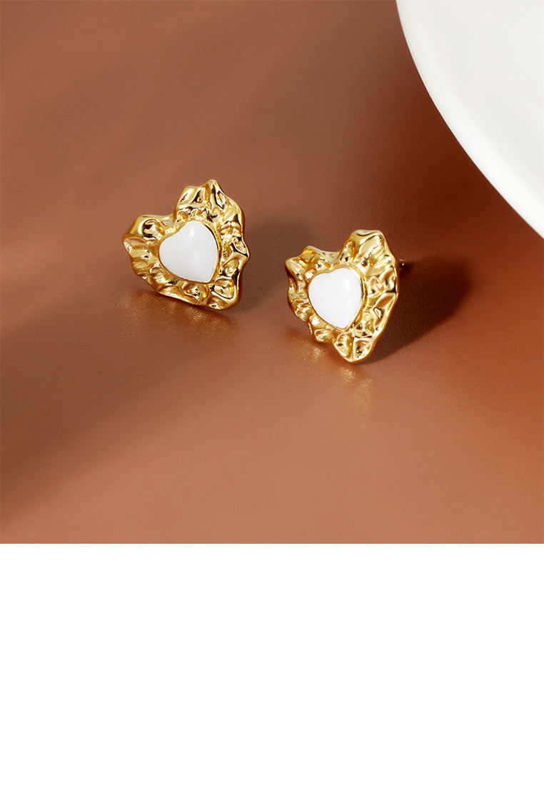 925 Sterling Silver Plated Gold Simple Temperament Irregular Pattern Heart-shaped Stud Earrings