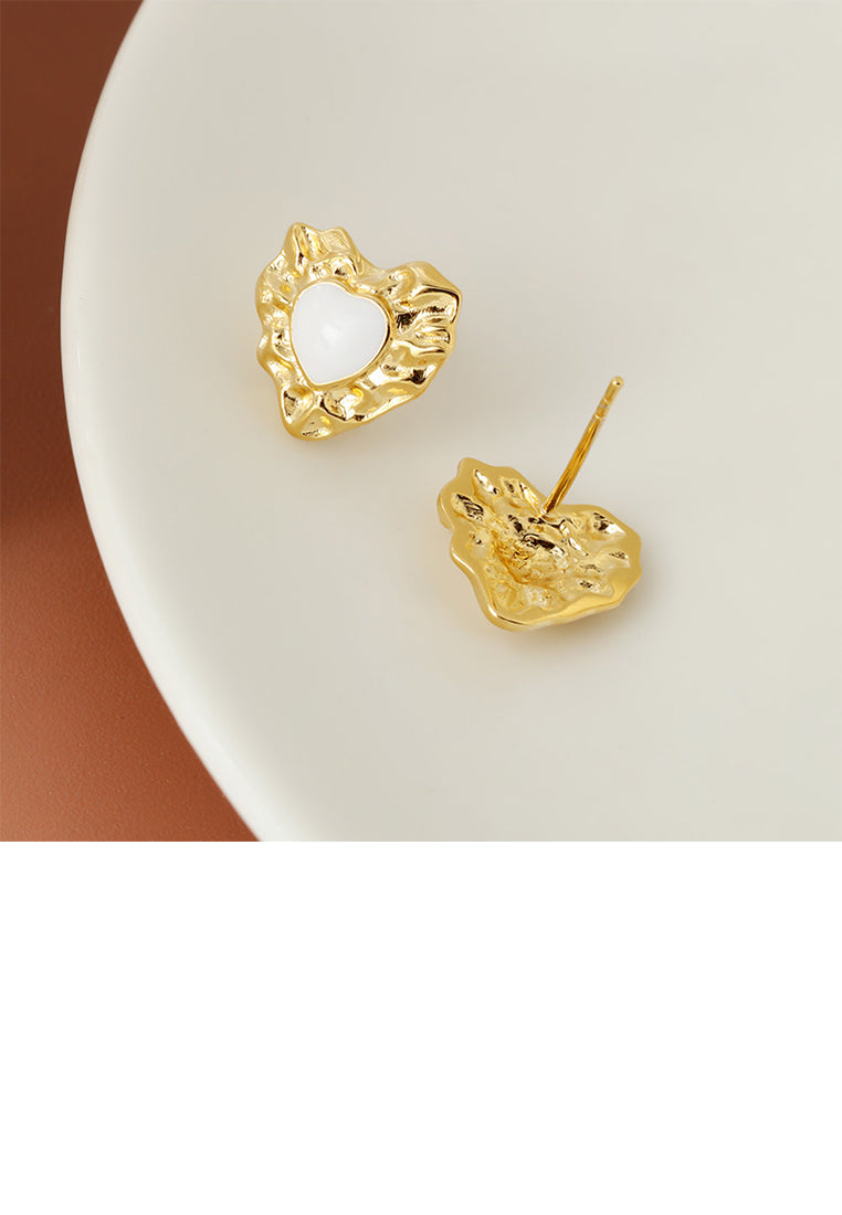 925 Sterling Silver Plated Gold Simple Temperament Irregular Pattern Heart-shaped Stud Earrings