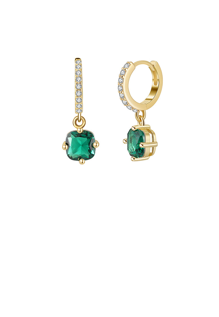 925 Sterling Silver Plated Gold Fashion Geometric Round Earrings with Green Cubic Zirconia - Luxurious Look