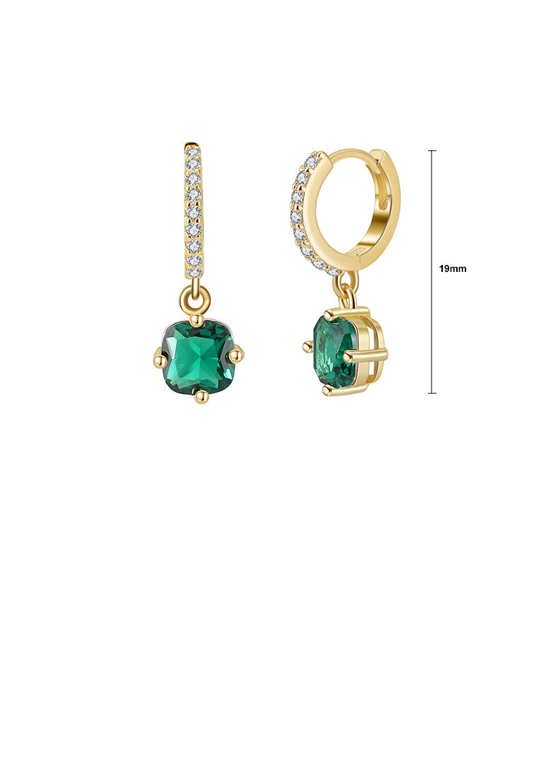 925 Sterling Silver Plated Gold Fashion Geometric Round Earrings with Green Cubic Zirconia - Luxurious Look