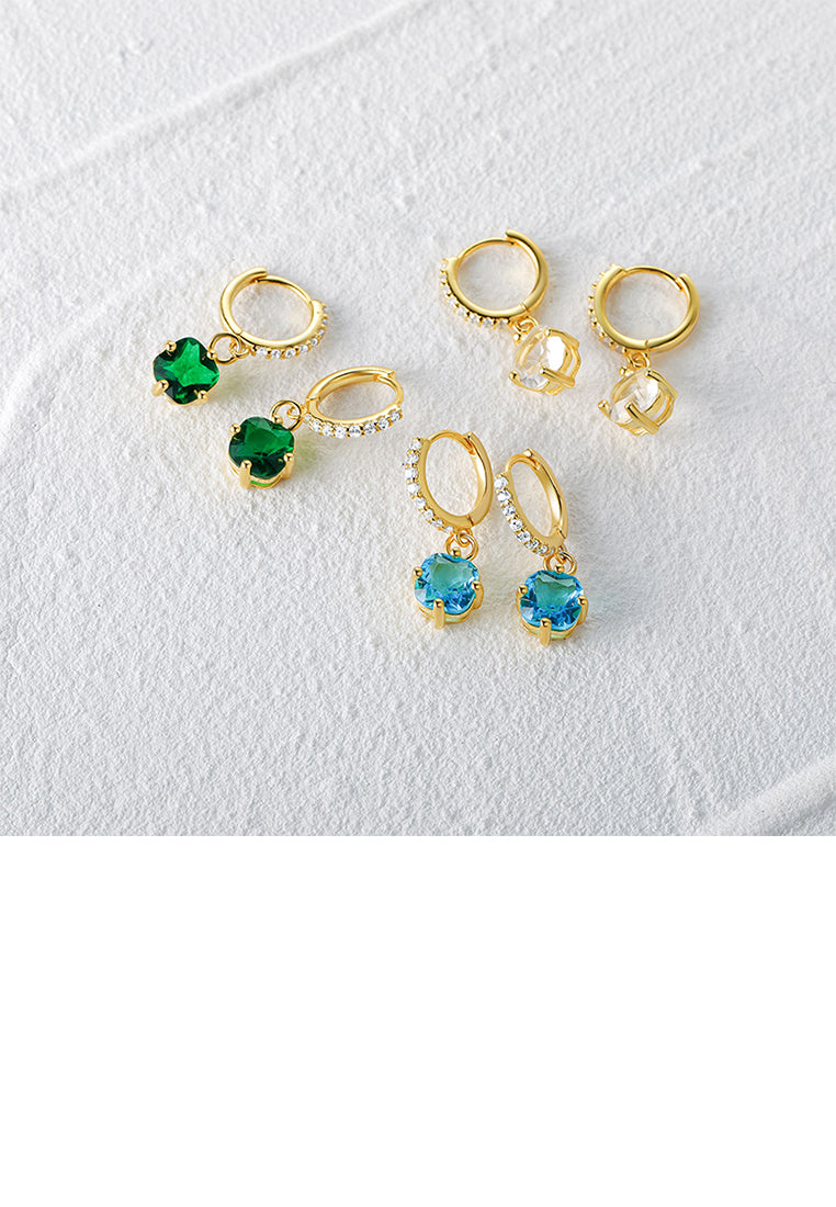 925 Sterling Silver Plated Gold Fashion Geometric Round Earrings with Green Cubic Zirconia - Luxurious Look