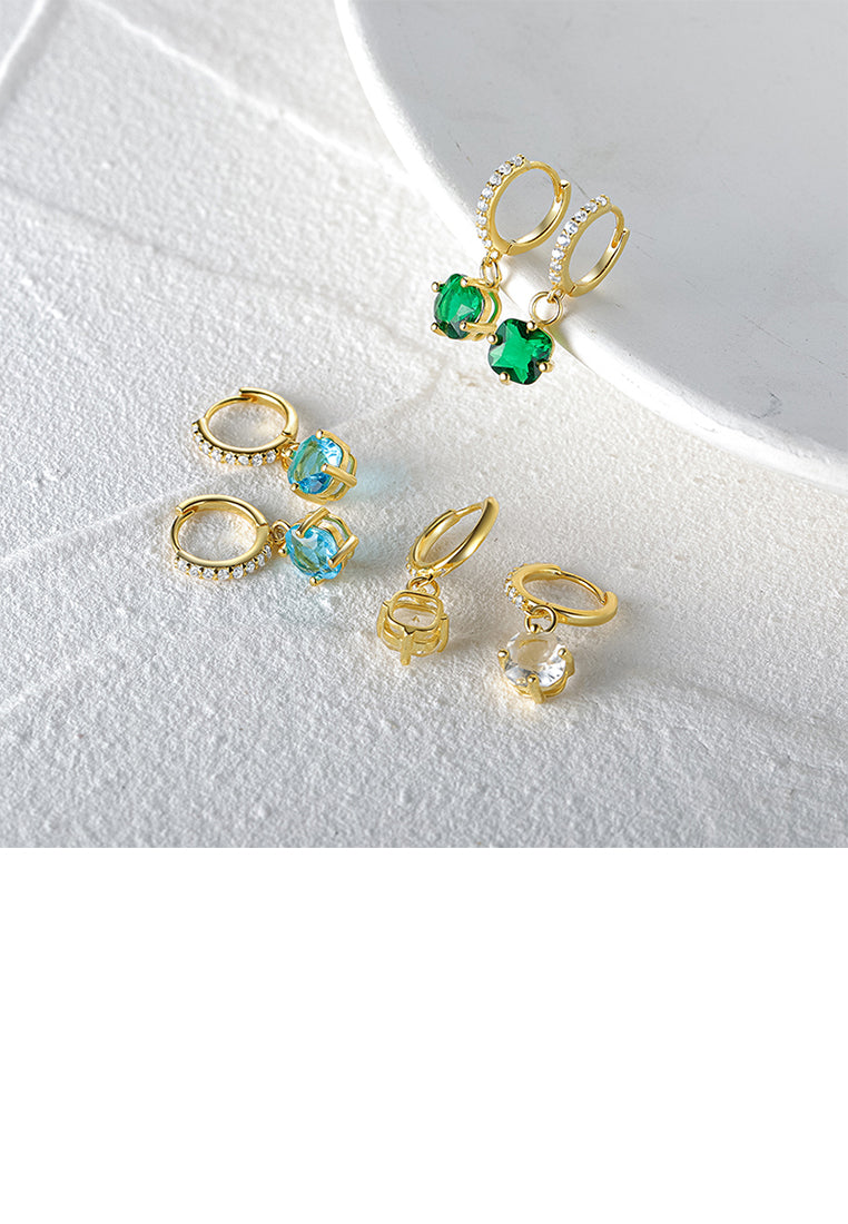 925 Sterling Silver Plated Gold Fashion Geometric Round Earrings with Green Cubic Zirconia - Luxurious Look