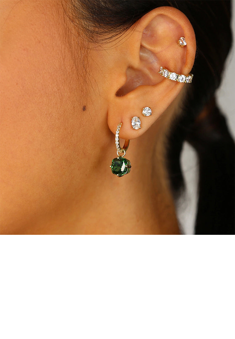 925 Sterling Silver Plated Gold Fashion Geometric Round Earrings with Green Cubic Zirconia - Luxurious Look