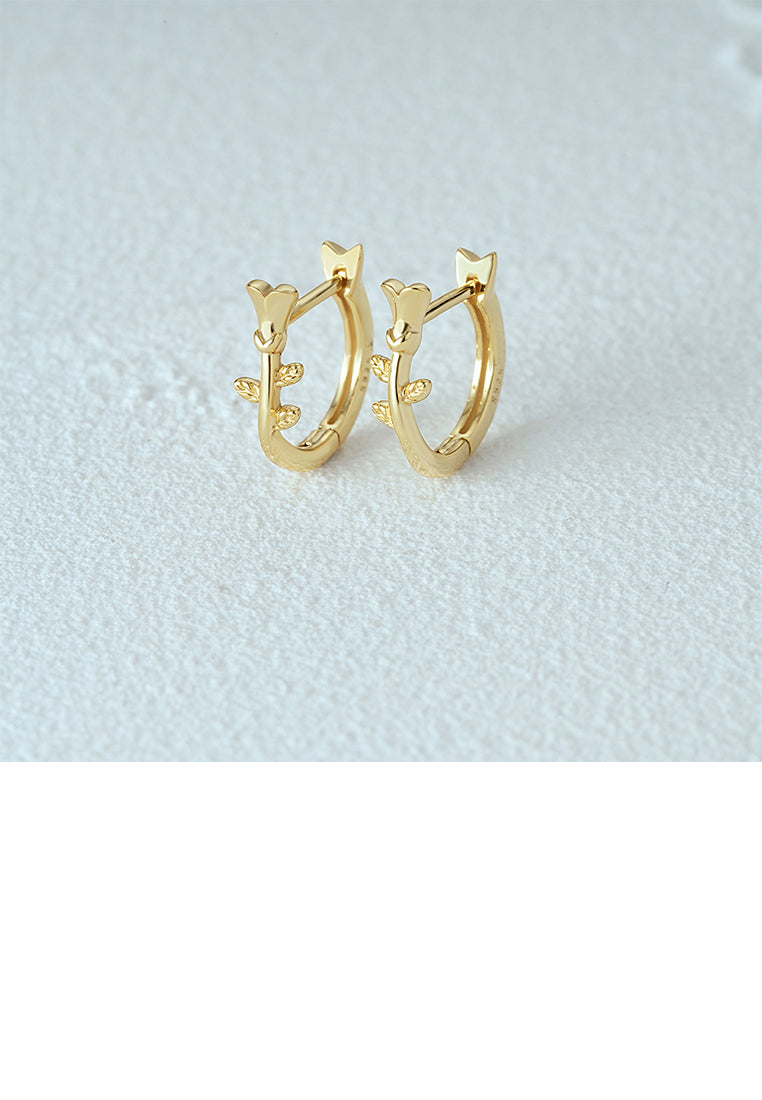 925 Sterling Silver Plated Gold Simple Romantic Rose Hoop Earrings